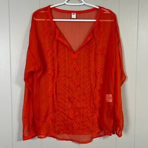 Old Navy Small Orange Embroidered Sheer blouse